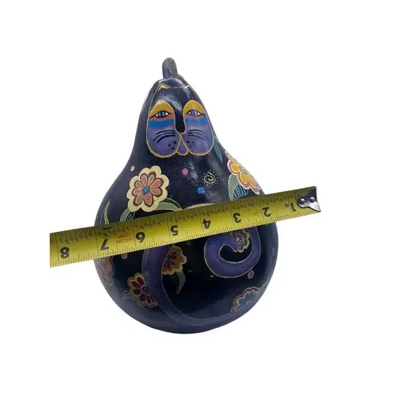 FAT CAT Gourd Handpainted Hand Painted Black Purple Whimsical Burch Style 10